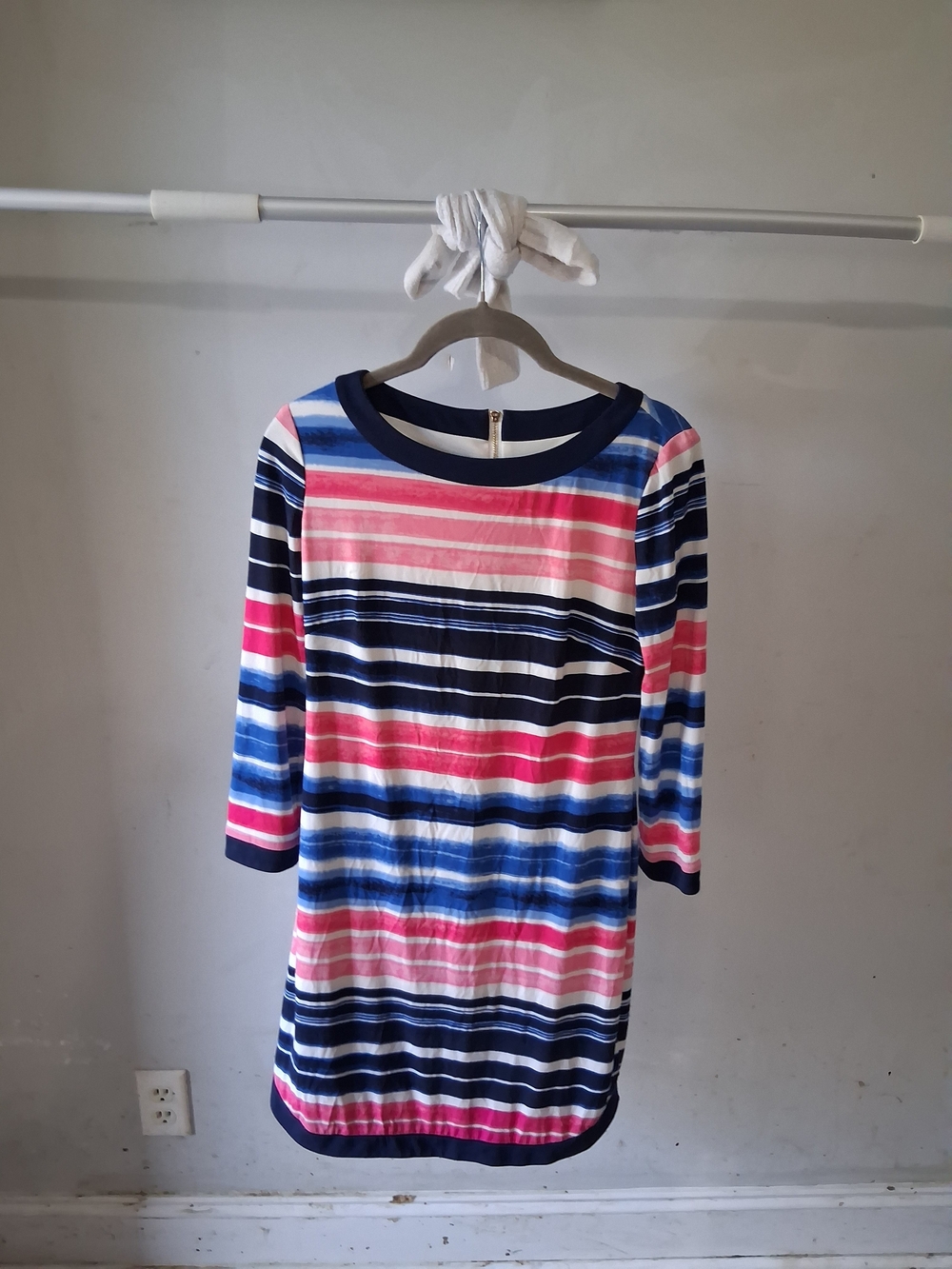 Vince Camuto Navy, Pink, Blue & White Striped Shift Dress